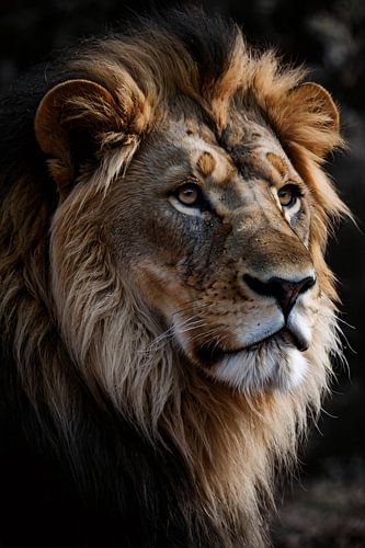 Realistische close-up van leeuw in zwart-wit