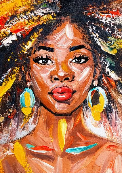 Kleurrijk schilderij Afrikaanse vrouw van Kimberley van Lokven