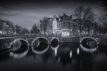 Amsterdam Keizersgracht in de Avond Zwart-Wit