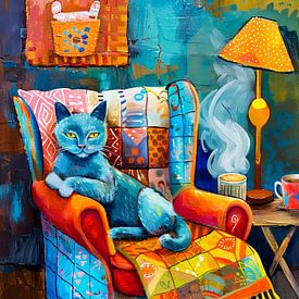 Cartoon Cozy Cat in Armchair by ArtMomente