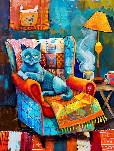 Cartoon: knusse kat in een fauteuil