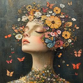 Schmetterling Blumen | Blumen Frau von Blickfänger Gemälde