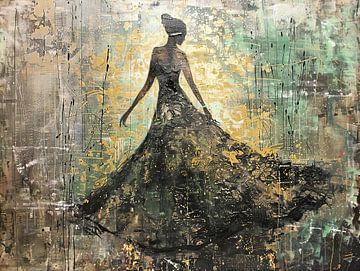 Vrouw in zwarte jurk van Kunst Kriebels
