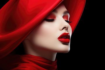 Hele mooie vrouw met fel rode lippen en lippenstift hi fashion stijl van Art Bizarre