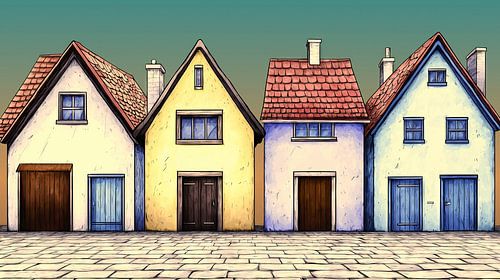 Huizen op een geplaveide straat