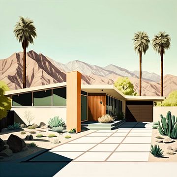 Retro Moderne Bungalow Print – Minimal art van Vlindertuin-Art
