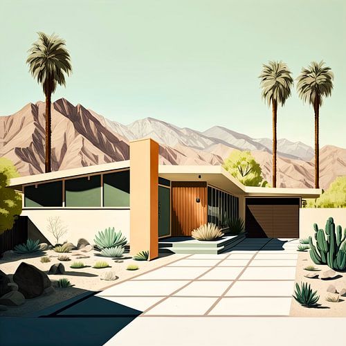 Retro Modern Bungalow Print - Minimal art by Vlindertuin-Art