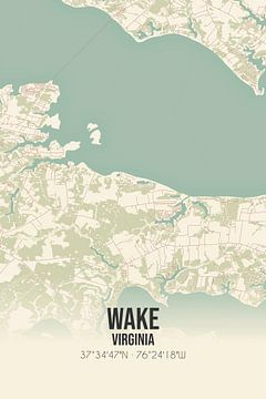 Carte ancienne de Wake (Virginie), USA. sur Rezona