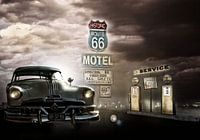 Gas Station on Route 66 with vintage Pontiac Chieftain 1952.