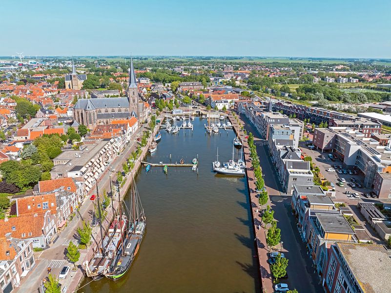 Aerial view of the city of Harlingen in Friesland Netherlands by Eye on You
