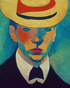 Portrait of a man wearing a yellow hat by Jan Keteleer