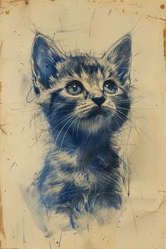 Drawing, Chinese ink, watercolour, cat -3 by Peter Pen Drawings and Paintings