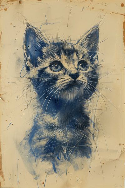 Drawing, Chinese ink, watercolour, cat -3 by Peter Pen Drawings and Paintings