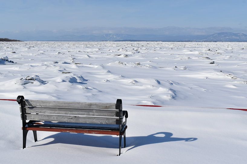 A riverside bench in winter by Claude Laprise