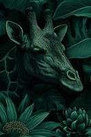 Girafe en ombre de feuille Sérénité en vert tropical