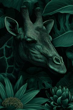 Giraffe in Bladschaduw Sereniteit in Tropisch Groen