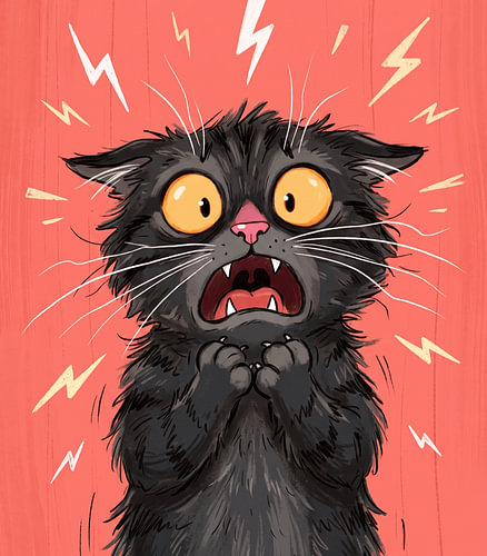Witzige Illustration einer verängstigten schwarzen Katze