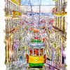 Portugese tram in een straat in Lissabon (aquarel) van Art by Jeronimo
