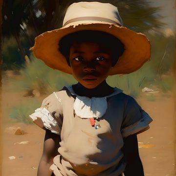 Afrikaans kindje 6. Jongentje loopt buiten, olieverf effect van All Africa