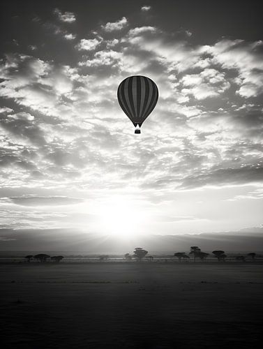 Hot Air Balloons in Africa, black and white V2