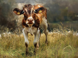 Veau dans le pré sur Marjolein Deelen