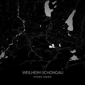 Schwarz-weiße Karte von Weilheim-Schongau, Bayern, Deutschland. von Rezona
