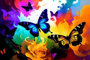 Explosion de couleurs vives : un papillon en robe arc-en-ciel sur ButterflyPix