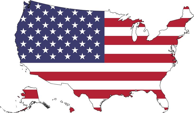 Map of the USA with the national flag of United States of America isolated on white background. Vector illustration. by de-nue-pic
