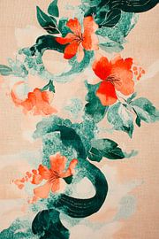 Colourful floral pattern with green leaves by Poster Art Shop