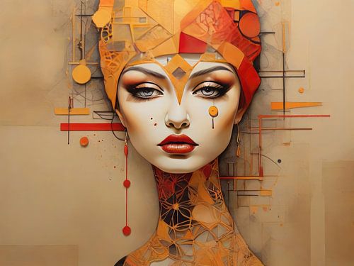 Vrouw met een tulband en oranje make-up