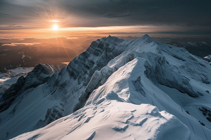 Schneebedeckte Gipfel Morgenglanz von fernlichtsicht