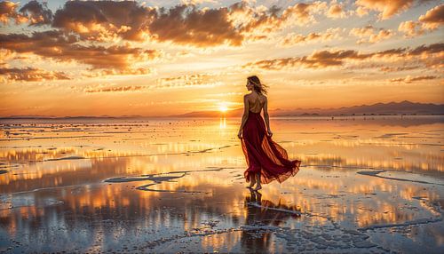 Dans op het Licht – Reflectie bij Zonsondergang van Retrotimes