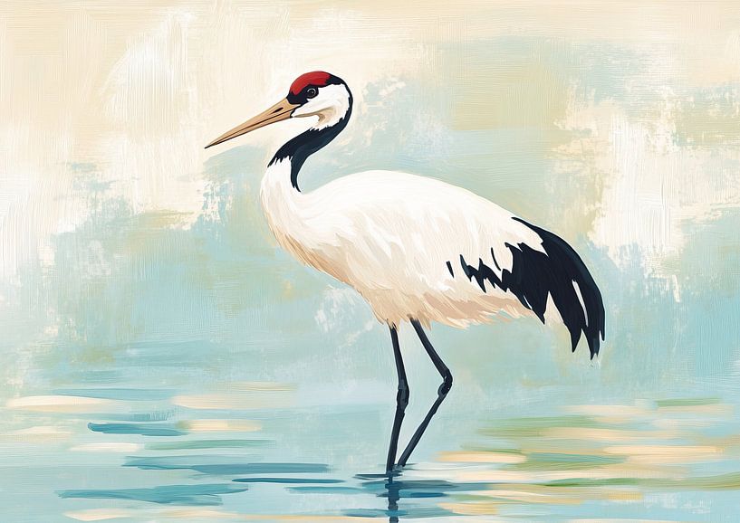 Kranich | Eleganter Vogel in Gartenumgebung von Blickfänger Gemälde