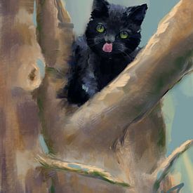 Zwarte kat in de boom van Marijke Doppenberg
