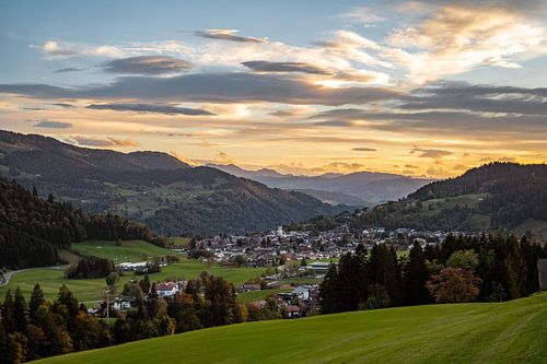 Sunset in autumn with a view of Oberstaufen