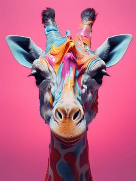 Kleurrijke Giraffe | roze van Eva Lee