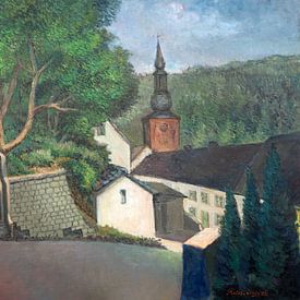 Zicht op de kerk van Burg-Reuland (Provincie Luik - België) - Olieverf op doek van Galerie Ringoot