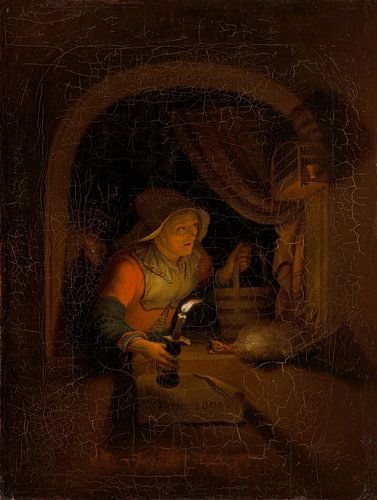 Vanha nainen en kynttilä, kopio Gerrit Doun mukaan, 1806, Alexander Lauréus