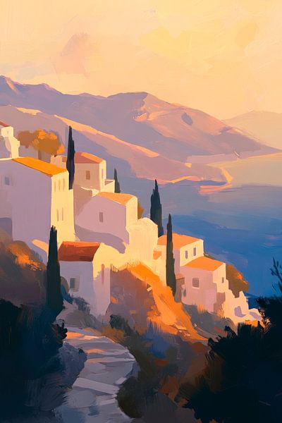 Villages de montagne au coucher du soleil par Poster Art Shop
