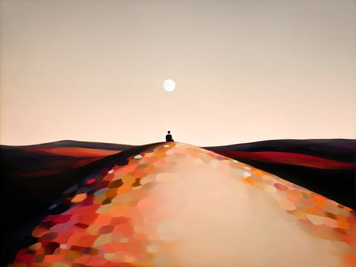 Minimalistische Landschaft mit Mond und Silhouette von Thea