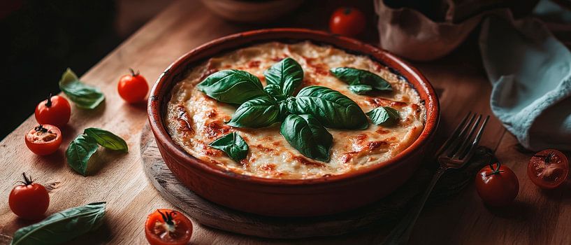 Basilikum-Mozzarella-Lasagne im Fokus von Poster Art Shop