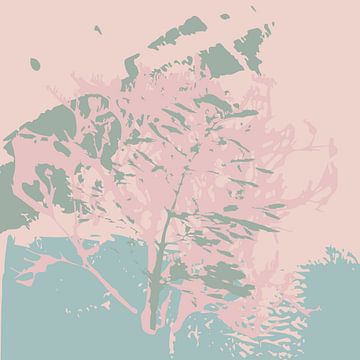 Roze, groene en blauwe bladeren. Zachte en tedere botanische kunst in pasteltinten. van Dina Dankers