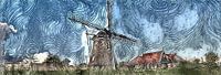 Digitaal schilderij panorama op  authentieke korenmolen de Otter in Oterleek.