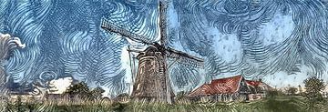 Digitales Malerei-Panorama auf authentischen Kornmühle der Otter in Oterleek.