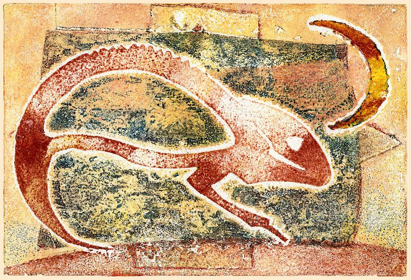 Chameleon in camouflage, monotype by Helga Pohlen - ThingArt