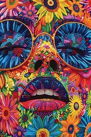 Portrait d'une femme avec des fleurs dans le style pop art sur Art & Soul Creations