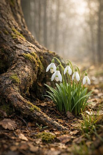 Sneeuwklokjes in het lentebos – zacht ontwaken in het ochtendlicht