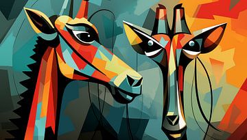 Girafes abstraites cubisme panorama sur TheXclusive Art
