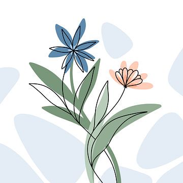 Flowers blue and coral - modern elegant illustration by Studio Hinte