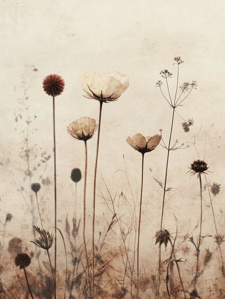 Flowers in vintage and Japandi style by Japandi Art Studio